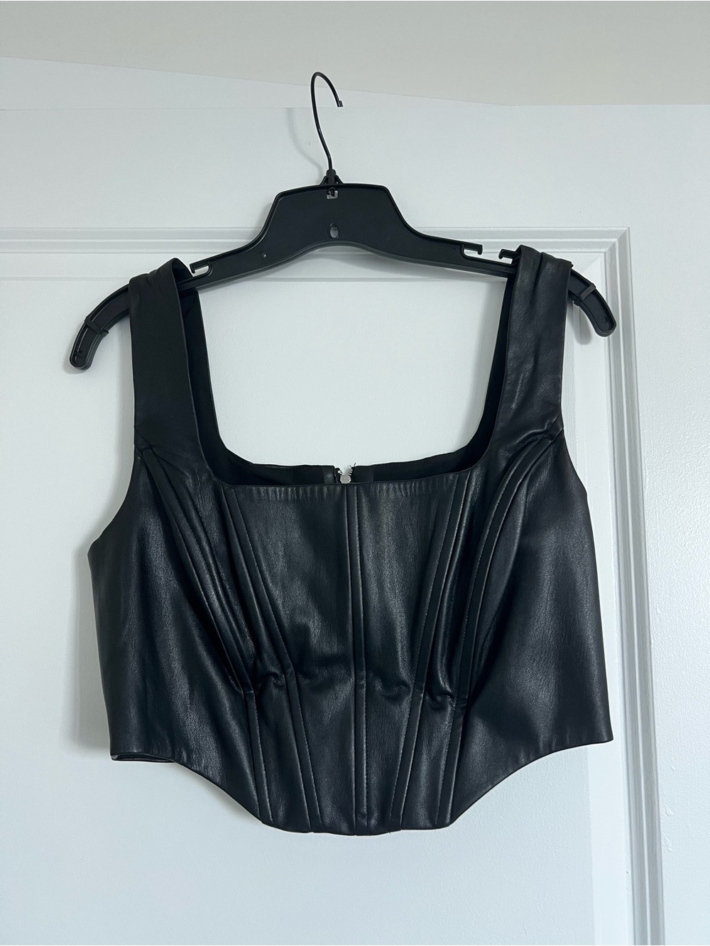 Bar III Black Faux Leather Corset Crop Top